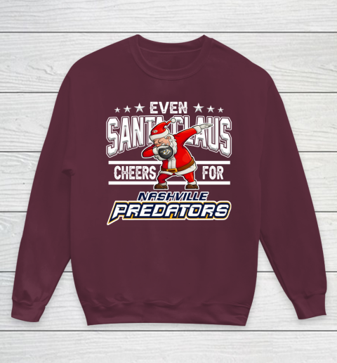 Nashville Predators Even Santa Claus Cheers For Christmas NHL Youth Sweatshirt 4