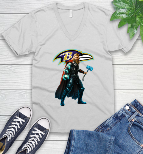 NFL Thor Avengers Endgame Football Baltimore Ravens V-Neck T-Shirt