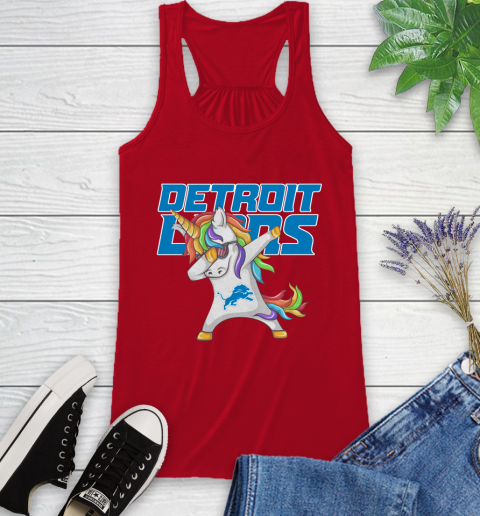 Detroit Lions NFL Football Funny Unicorn Dabbing Sports Racerback Tank 6