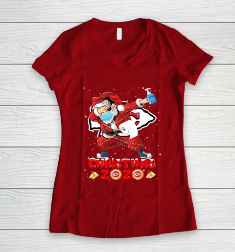 Kansas City Chiefs Funny Santa Claus Dabbing Christmas 2020 NFL Women's V-Neck T-Shirt 8
