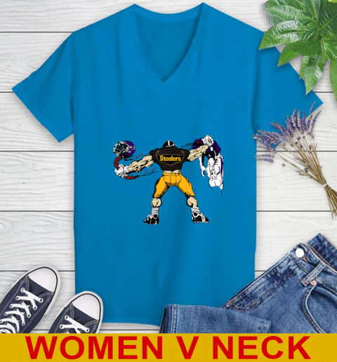 Pittsburgh Steelers NFL Football Fight For Victory Women's V-Neck T-Shirt 8