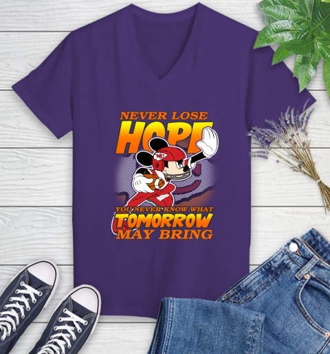 Kansas City Chiefs NFL Football Mickey Disney Never Lose Hope Women's V-Neck T-Shirt 3