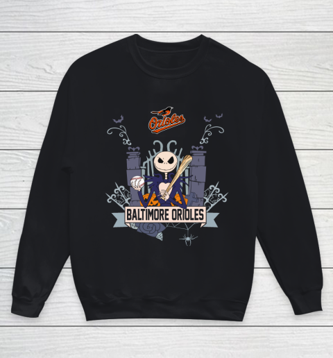 MLB Baltimore Orioles Baseball Jack Skellington Halloween Youth Sweatshirt