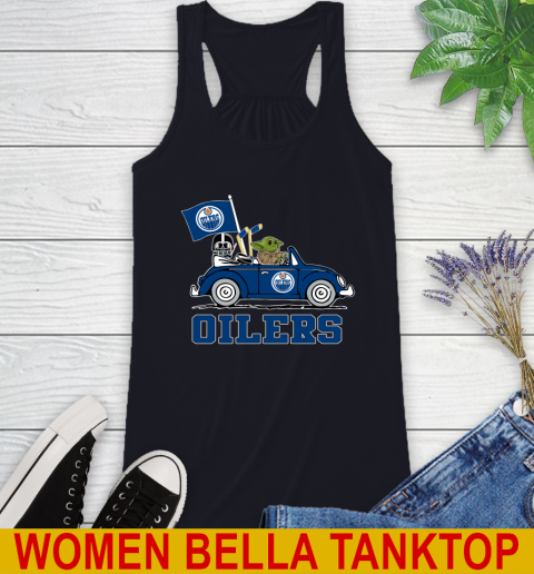 NHL Hockey Edmonton Oilers Darth Vader Baby Yoda Driving Star Wars Shirt Racerback Tank 10
