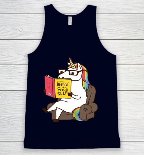 Unicorn Shirt Believe in Yourself Motivational Book Lover Tank Top 3