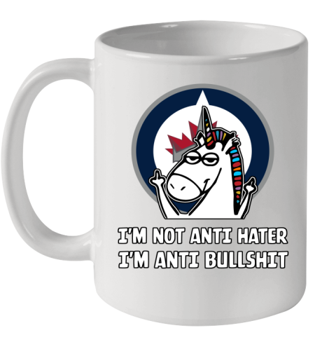 Winnipeg Jets NHL Hockey Unicorn I'm Not Anti Hater I'm Anti Bullshit Ceramic Mug 11oz