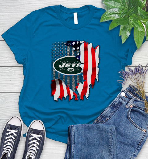 New York Jets NFL Football American Flag Women's T-Shirt - Image 11