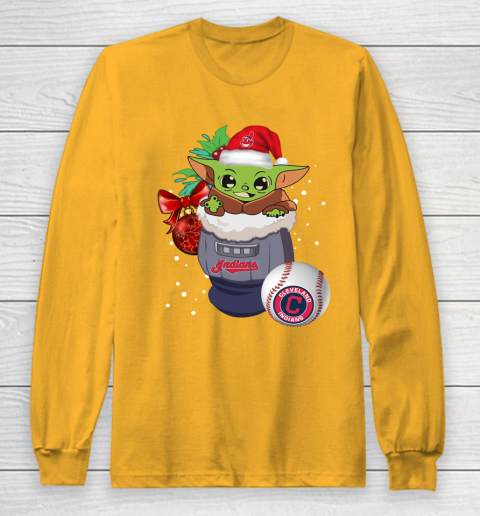 Cleveland Indians Christmas Baby Yoda Star Wars Funny Happy MLB Long Sleeve T-Shirt 3