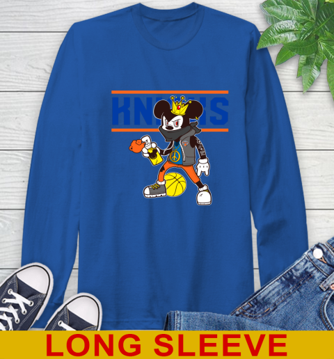 New York Knicks NBA Basketball Mickey Peace Sign Sports Long Sleeve T-Shirt 9