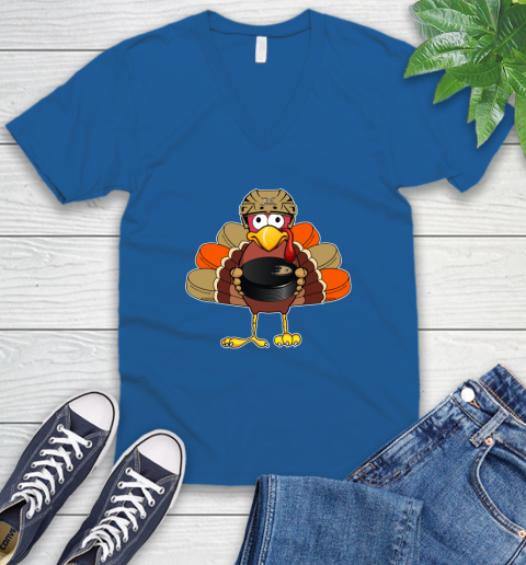 Anaheim Ducks Turkey Thanksgiving Day V-Neck T-Shirt 6