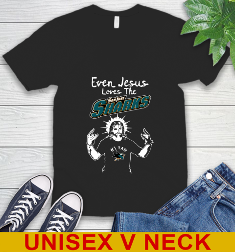 San Jose Sharks NHL Hockey Even Jesus Loves The Sharks Shirt V-Neck T-Shirt