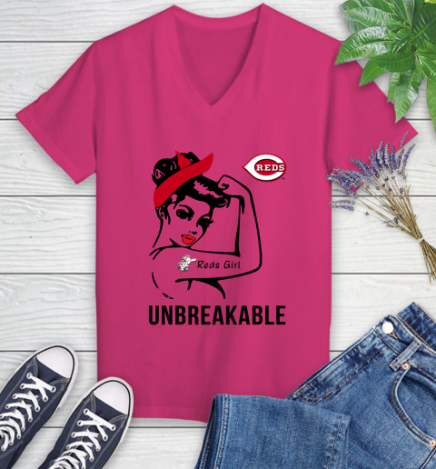 MLB Cincinnati Reds Girl Unbreakable Baseball Sports Women's V-Neck T-Shirt 5