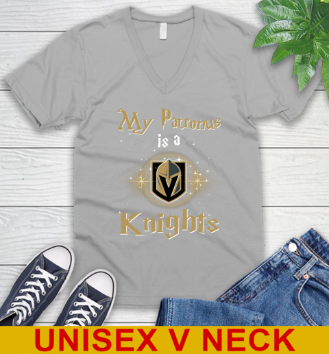 NHL Hockey Harry Potter My Patronus Is A Vegas Golden Knights V-Neck T-Shirt 3