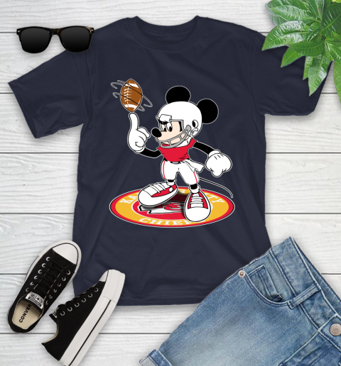 NFL Football Kansas City Chiefs Cheerful Mickey Disney Shirt Youth T-Shirt 3
