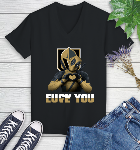 NHL Vegas Golden Knights Deadpool Love You Fuck You Hockey Sports Women's V-Neck T-Shirt
