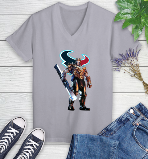 NFL Thanos Gauntlet Avengers Endgame Football Houston Texans Women's V-Neck T-Shirt 4