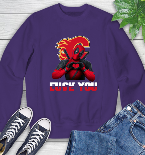 NHL Calgary Flames Deadpool Love You Fuck You Hockey Sports Sweatshirt 4