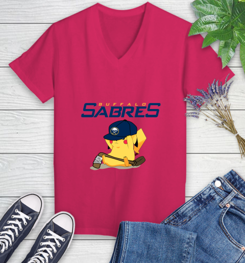NHL Pikachu Hockey Sports Buffalo Sabres Women's V-Neck T-Shirt 9