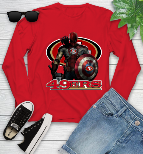 NFL Captain America Thor Spider Man Hawkeye Avengers Endgame Football San Francisco 49ers Youth Long Sleeve 11