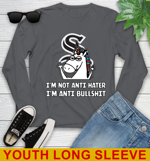 Chicago White Sox MLB Baseball Unicorn I'm Not Anti Hater I'm Anti Bullshit Youth Long Sleeve 9