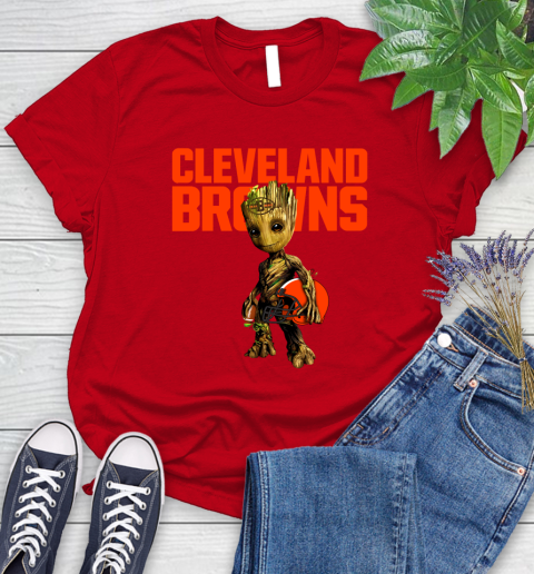 Cleveland Browns NFL Football Groot Marvel Guardians Of The Galaxy Women's T-Shirt 9