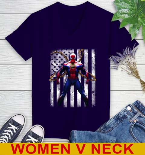 MLB Baseball Pittsburgh Pirates Spider Man Avengers Marvel American Flag Shirt Women's V-Neck T-Shirt 4 MLB Baseball Pittsburgh Pirates Spider Man Avengers Marvel American Flag Shirt Women's V-Neck T-Shirt - Image 4