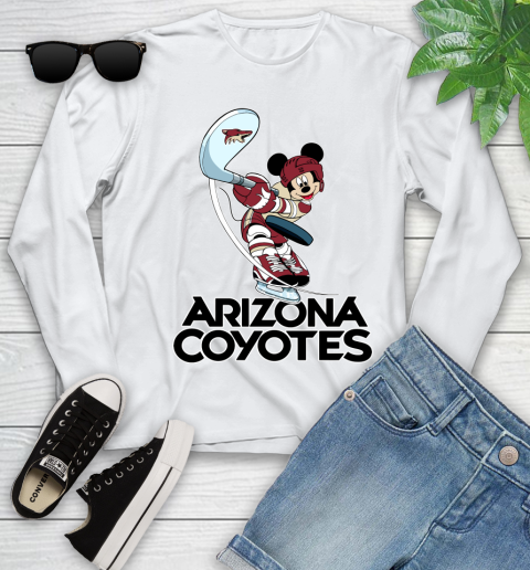 NHL Hockey Arizona Coyotes Cheerful Mickey Mouse Shirt Youth Long Sleeve - Image 3