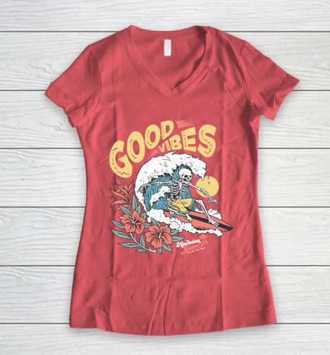 Good Vibes Skeleton Surfer Women's V-Neck T-Shirt 4