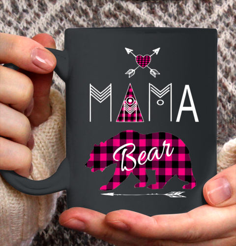 Mama Bear Shirt Buffalo Plaid Pink Family Christmas Camping Ceramic Mug 11oz