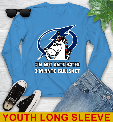 Tampa Bay Lightning NHL Hockey Unicorn I'm Not Anti Hater I'm Anti Bullshit Youth Long Sleeve 8