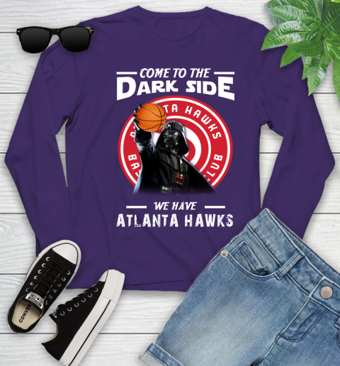 NBA Come To The Dark Side We Have Atlanta Hawks Star Wars Darth Vader Basketball Youth Long Sleeve 4