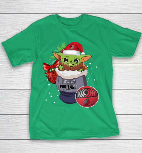 Portland Trail Blazers Christmas Baby Yoda Star Wars Funny Happy NBA Youth T-Shirt