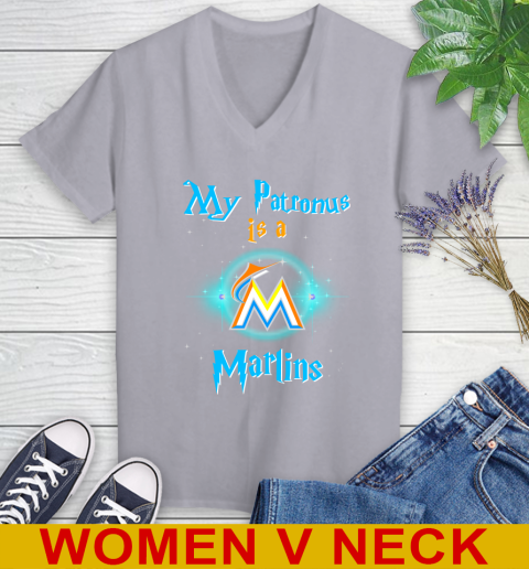 MLB Baseball Harry Potter My Patronus Is A Miami Marlins Women's V-Neck T-Shirt 4
