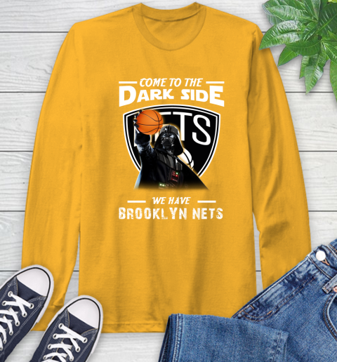 NBA Come To The Dark Side We Have Brooklyn Nets Star Wars Darth Vader Basketball Long Sleeve T-Shirt 2