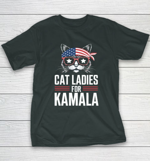 Cat Ladies for Kamala Funny Cat 2024 President Kamala Harris Youth T-Shirt 3