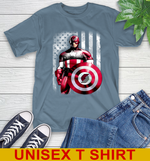 Portland Trail Blazers NBA Basketball Captain America Marvel Avengers American Flag Shirt T-Shirt 8
