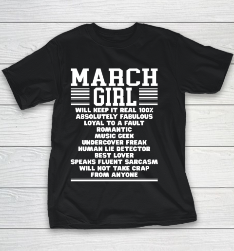 March Girl Facts Gift Funny Birthday Gifts Queen Women Girls Youth T-Shirt
