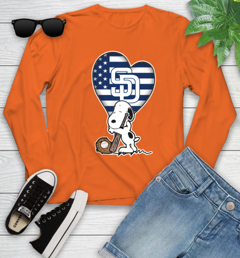 San Diego Padres MLB Baseball The Peanuts Movie Adorable Snoopy Youth Long Sleeve 4