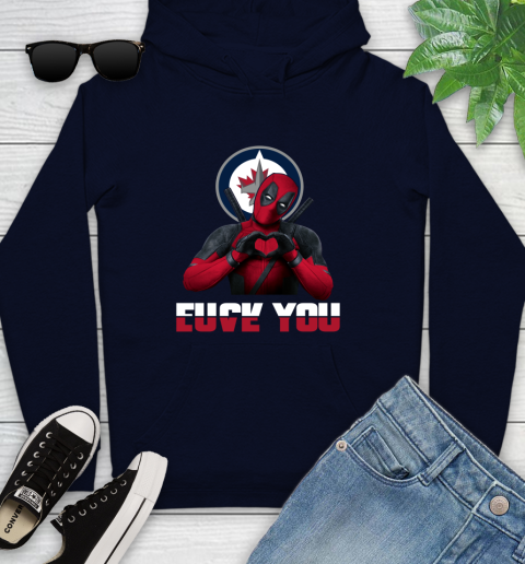 NHL Winnipeg Jets Deadpool Love You Fuck You Hockey Sports Youth Hoodie 3