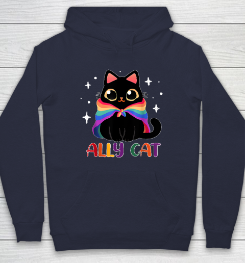 Ally Cat LGBT Gay Rainbow Pride Flag Funny Cat Lover Hoodie 2