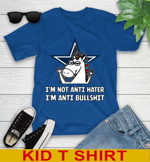 Dallas Cowboys NFL Football Unicorn I'm Not Anti Hater I'm Anti Bullshit Youth T-Shirt 9
