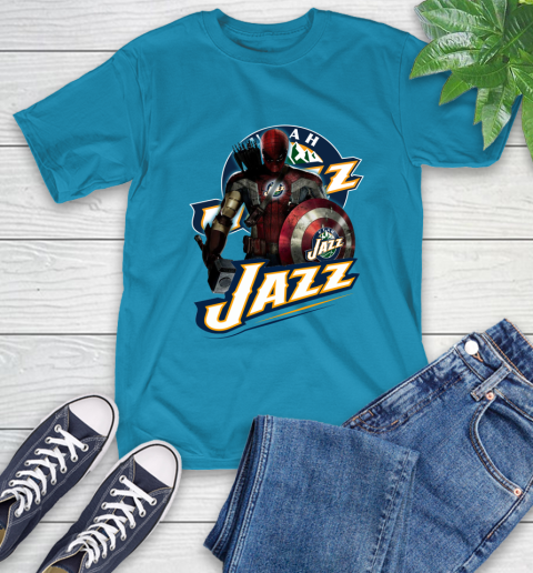 Utah Jazz NBA Basketball Captain America Thor Spider Man Hawkeye Avengers T-Shirt 8