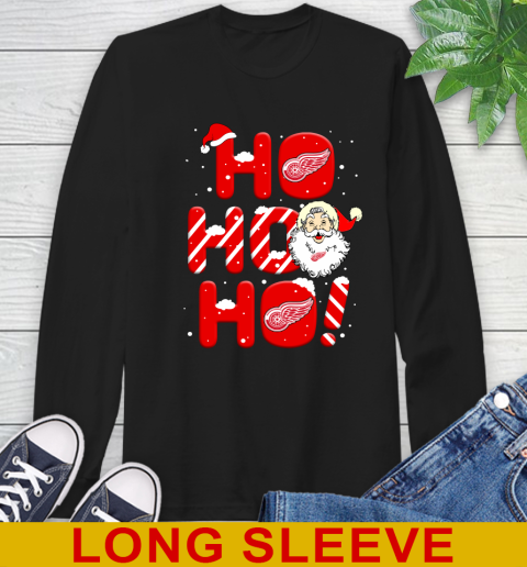 Detroit Red Wings NHL Hockey Ho Ho Ho Santa Claus Merry Christmas Shirt Long Sleeve T-Shirt