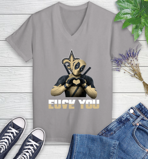 NHL New Orleans Saints Deadpool Love You Fuck You Football Sports Women's V-Neck T-Shirt 4