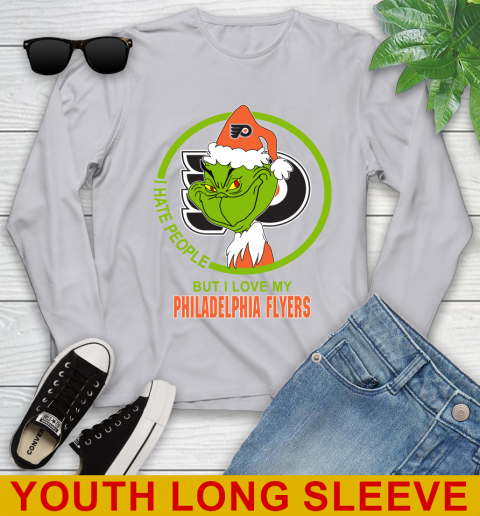 Philadelphia Flyers NHL Christmas Grinch I Hate People But I Love My Favorite Hockey Team Youth Long Sleeve 6