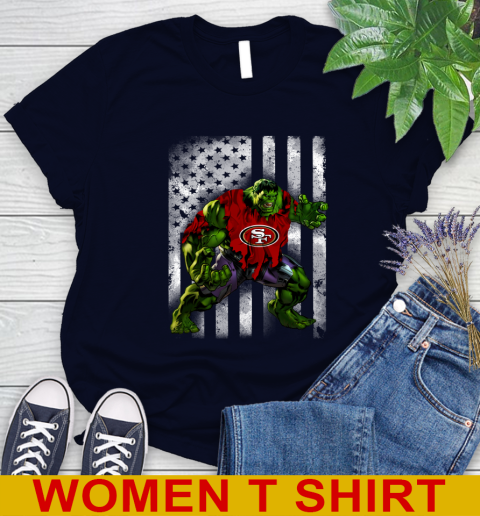 San Francisco 49ers Hulk Marvel Avengers NFL Football American Flag Women's T-Shirt 2