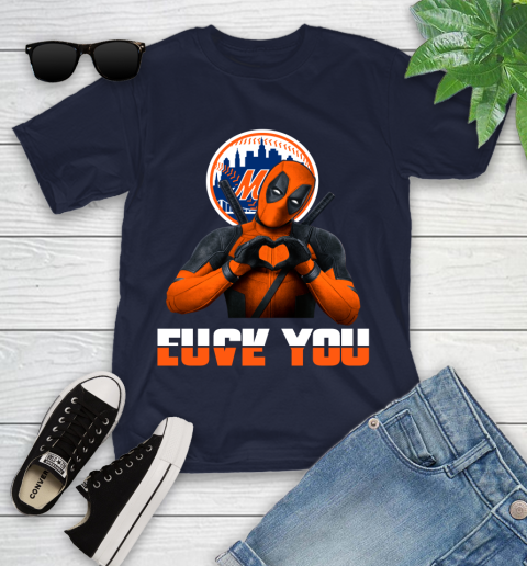MLB New York Mets Deadpool Love You Fuck You Baseball Sports Youth T-Shirt 17
