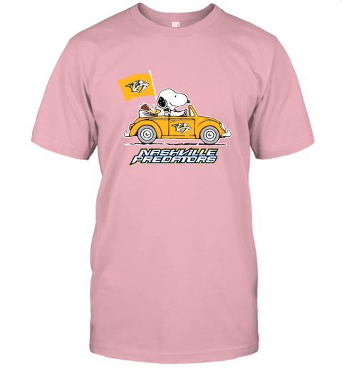 Snoopy And Woodstock Ride The Nasville Predators Car NHL Unisex Jersey Tee