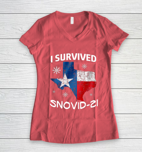 Snowstorm Texas 2021 I Survived Snovid 21 Snow Ice Outage Women's V-Neck T-Shirt 4