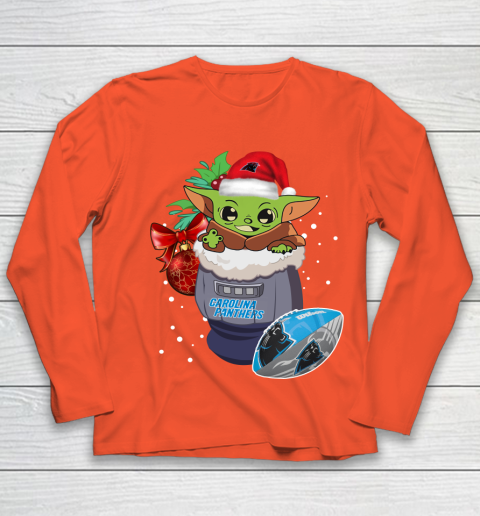 Carolina Panthers Christmas Baby Yoda Star Wars Funny Happy NFL Youth Long Sleeve 4